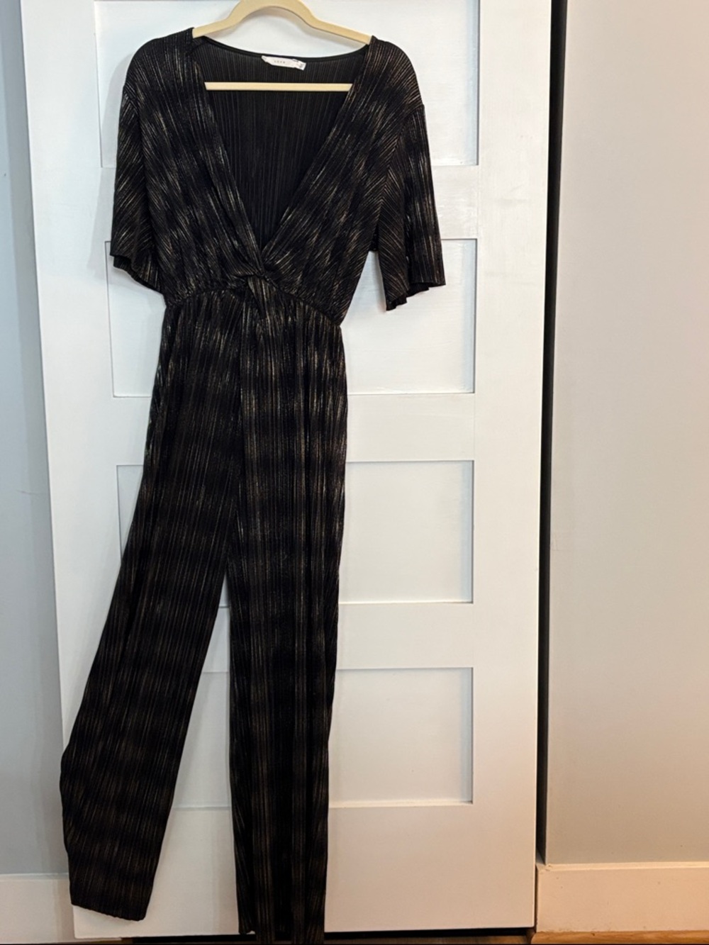 Lush Black Jumpsuit with Shimmering Stripes